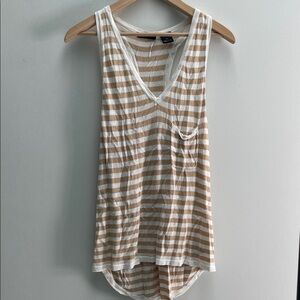 Chic Striped Sleeveless Top in Tan and White